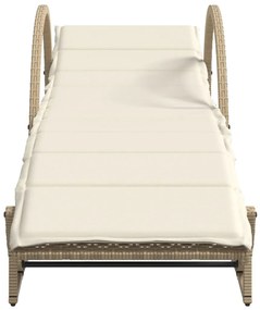 2 db bézs polyrattan napozóágy párnával