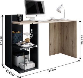 PC asztal, artisan tölgy/grafit-antracit, ANDREO