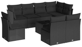9 részes fekete polyrattan kerti ülőgarnitúra párnákkal