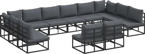 vidaXL Kerti Kanapé Szett párnával 12 pcs Fekete Alumínium
