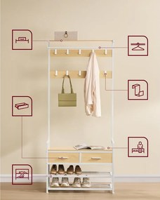 Kabátállvány cipőpaddal, 2 fiók, 10 akasztó, matt arany tölgy