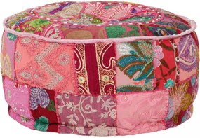kézzel készült kerek rózsaszín pamut patchwork puff 40 x 20 cm