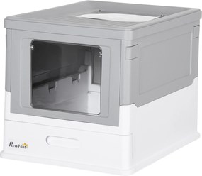 PawHut Fedeles Macska Alomtálca, Zárt Macska WC Kotorékkal, Kihúzható Tálca, Macska WC 5 kg-ig 47.5 x 35.5 x 36.7 cm Fehér + Szürke | Aosom