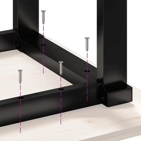 tömör fenyőfa és öntöttvas étkezőasztal O-vázzal 140x80x75,5 cm