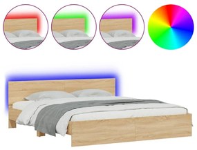 sonoma tölgy színű ágykeret fejtámlával és LED-del 200 x 200 cm
