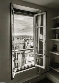 Poszter 21x29,7cm Az Eiffel-torony a Montmartre-i lakás ablakán keresztül látható