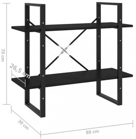 kétszintes fekete tömör fenyőfa könyvszekrény 80 x 30 x 70 cm
