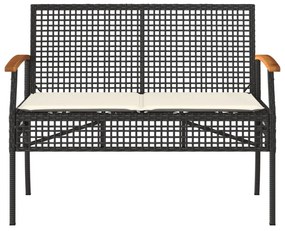 fekete polyrattan és akácfa kerti pad párnával