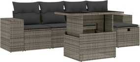 vidaXL 6 részes szürke polyrattan kerti ülőgarnitúra párnákkal