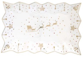 Christmas Lights fehér arany karácsonyi porcelán kínáló tálca 35x23 cm