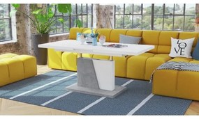 NINO fehér/szürke beton kihúzható, emelhető konferencia/étkezőasztal