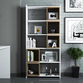 Box könyvespolc, fehér-dió, 80 cm