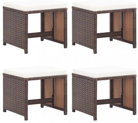 4 db barna polyrattan kerti ülőke párnával
