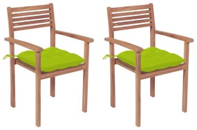 vidaXL 2 db tömör tíkfa kerti szék élénkzöld párnákkal
