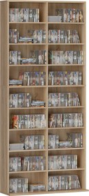 HOMCOM médiapolc CD-khez, DVD-khez és Blu-rayekhez – Akár 640 CD/360 DVD/430 Blu-ray, állítható polcok, natúr fa hatású (78,5 x 24 x 175 cm) | Aosom