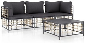4 részes antracitszürke polyrattan kerti ülőgarnitúra párnákkal