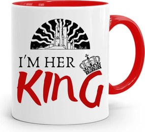 Piros Bögre Ajándék Fiúnak I'M Her King fényképes nyomattal