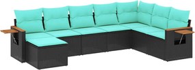 vidaXL 8 részes fekete polyrattan kerti ülőgarnitúra párnával