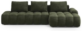 Zöld bársony kinyitható-tárolóhelyes sarokkanapé (jobb oldali-heverő résszel) Linz – Cosmopolitan Design