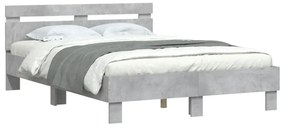 betonszürke ágykeret fejtámlával és LED-del 135x190 cm