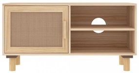 barna tömör fenyő és természetes rattan TV-szekrény 80x30x40 cm