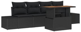 Kert Kanapé Szett 5 részes Fekete Rattan, Szövet