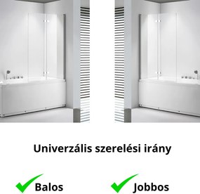 Stuxi Ravenna 100x140 összecsukható 2 szárnyú kádparaván 6 mm vastag vízlepergető biztonsági üveggel, krómozott elemekkel