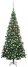 Zöld fél műkarácsonyfa LED-ekkel és gömbszettel L-es 240 cm