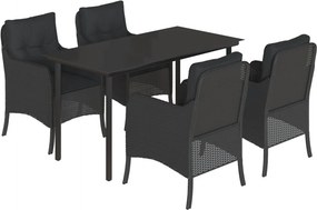 vidaXL 5 részes fekete polyrattan kerti étkezőgarnitúra párnákkal