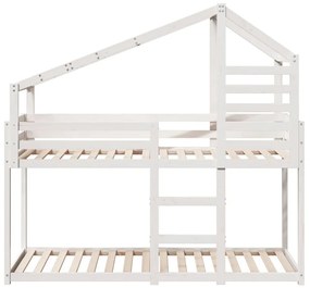 fehér tömör fenyőfa ágy emelettel és tetővel 80 x 200 cm