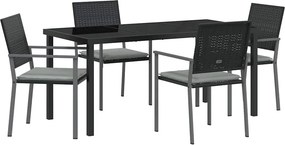 vidaXL Kert étkező szett 5 pcs Fekete és Világosszürke PE Rattan