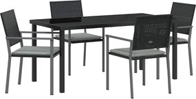 vidaXL Kert étkező szett 5 pcs Fekete és Világosszürke PE Rattan