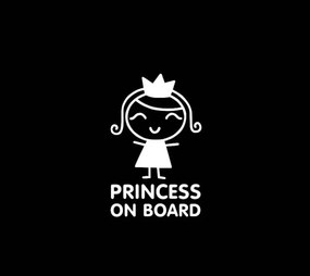Autó matrica "Princess on board 3 - fehér" 8x13cm