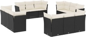 vidaXL 12 részes fekete polyrattan kerti ülőgarnitúra párnákkal