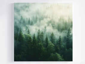 Vászonkép Canvas Tájkép Hegyek Fák Erdő Köd Nap 80x80