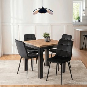 szett étkezőasztal MAX 80-160 cm craft tölgy/fekete és 4 szék PERU fekete