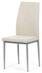 Scaun de sufragerie, tapițerie din material crem, picioare din metal gri