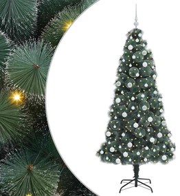 Műfenyő LED világítással és gömbszettel Zöld 180 cm PET
