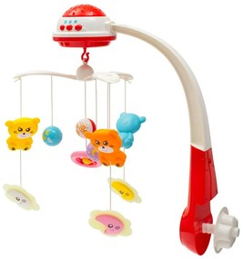 Baby Mix körhinta a kiságy felett fényvetítővel,piros színben