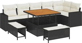 vidaXL Kerti Kanapé Szett 9 pcs Fekete polirattan