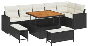 vidaXL Kerti Kanapé Szett 9 pcs Fekete polirattan