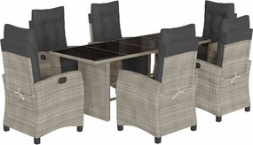 vidaXL 7 részes világosszürke polyrattan kerti étkezőszett párnával