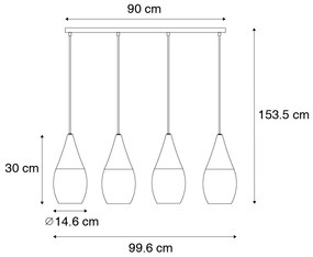 Modern fekete lógólámpa opál üveggel 4-lámpás - Drop
