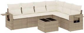 vidaXL 7 részes bézs polyrattan kerti ülőgarnitúra párnákkal