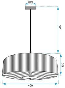 Függőlámpa jutából és fémből 60W fekete