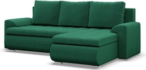 Tokio sarokkanapé, 2 ágyneműtartóval, bársony, jobboldali, zöld