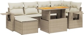 vidaXL 7 részes bézs polyrattan kerti ülőgarnitúra párnákkal