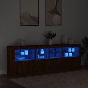 barna tölgy színű tálalószekrény LED-ekkel 202x37x67 cm