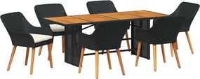 vidaXL Kert étkező szett párnával 7 pcs Fekete polirattan