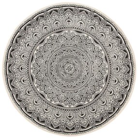 Különleges Fekete És Krémszínű Mandala Mintás Kerek Szőnyeg ø 120 cm HIZAN Beliani
